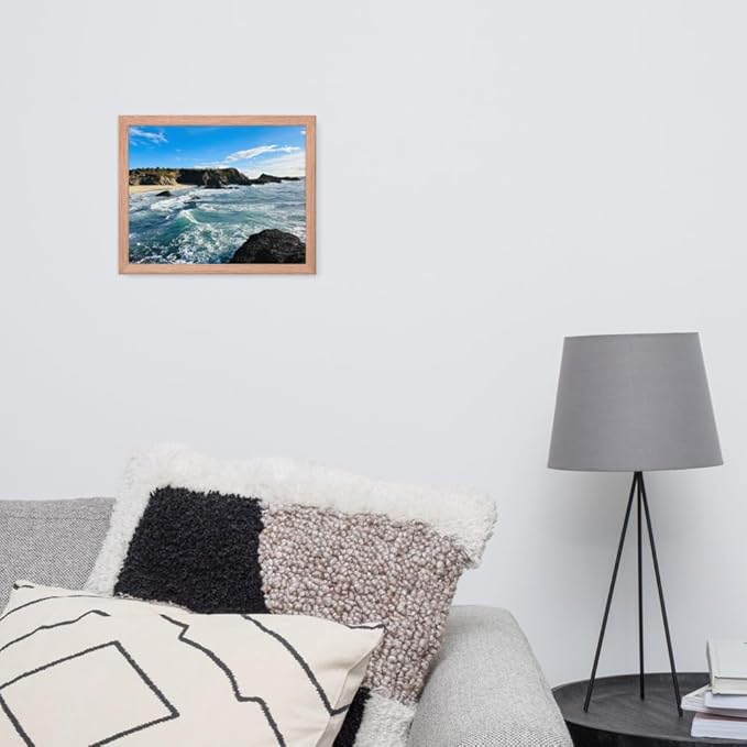 Bodega Bay Coastal Wall Art – Framed Ocean Photography Print – California Nature Landscape Poster – Seascape Decor for Living Room or Bedroom - (11x14 inches) - Wooden Framed (Red Oak)