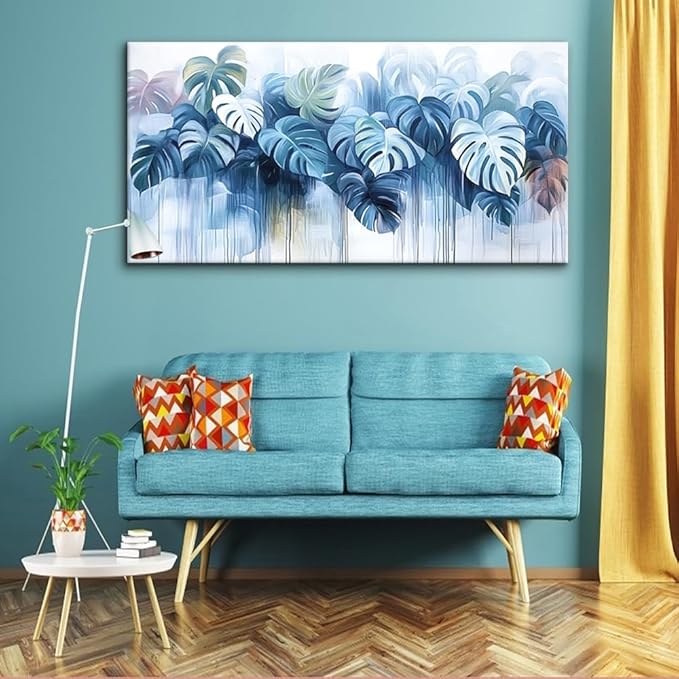 Navy Blue Plant Wall Art for Living Room Office Canvas Painting Prints Nature Artwork Dining Room Bedroom Decor (16x30 Inches)