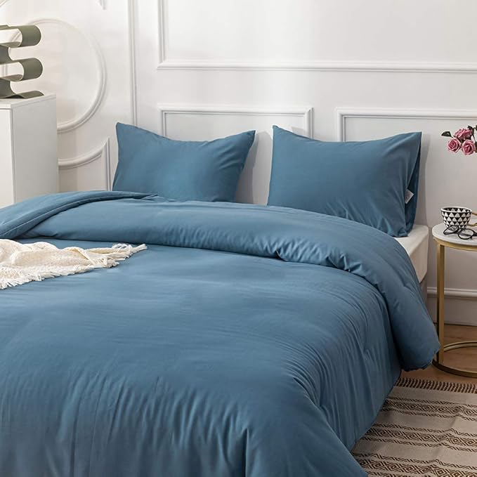 CLOTHKNOW Blue Comforter Set Twin/Twin XL 3Pcs Lake Blue Bedding Comforter Sets Grayish Blue Comforter Twin