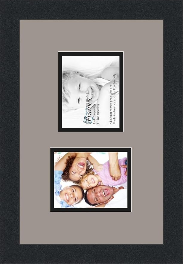 ArtToFrames Collage Photo Frame Double Mat with 2 - 4x5 Openings and Satin Black Frame