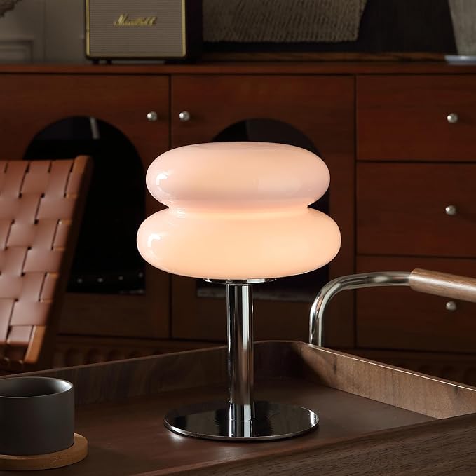 Mushroom Lamp for Bedroom,Mid Century Modern Lamp for Nightstand, Dimmable Retro Egg Tart Bedside Small Lamps,Unique Home Mushroom Decor Aesthetic Cute Table Lamps for Living Room (Pink)
