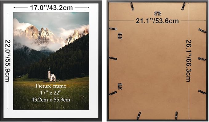 Giftgarden 21x26 Picture Frames Matted to 17x22 Picture with Mat, Display 21x26 Poster without Mat or 17x22 Poster with Mat, Black, Set of 4