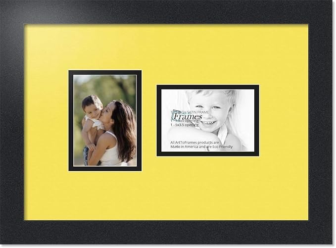 ArtToFrames Collage Photo Frame Double Mat with 2 - 3.5x5 Openings and Satin Black Frame