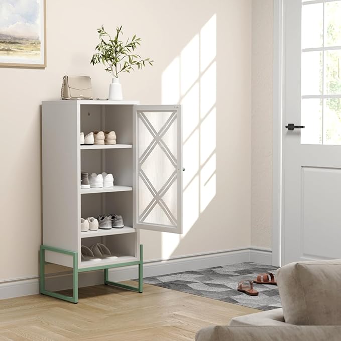 LEYNOT Small Bathroom Storage Cabinet 42.51“H Metal Bathroom Floor Cabinet with 2 Adjustable Shelves for Pantry，Kitchen, Home Office, Living Room, Dinning Room