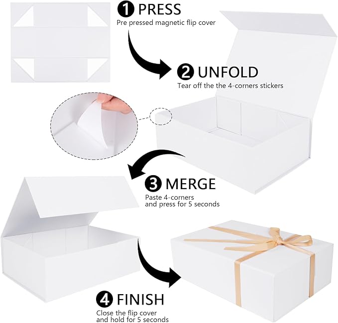 RayofSun White Gift Box,13.8" x 9" x 4.3" Large Groomsmen Proposal Box with Magnetic Closure Lid and Ribbon for Anniversary Wedding Birthday Graduation Festivals (5 Pack)