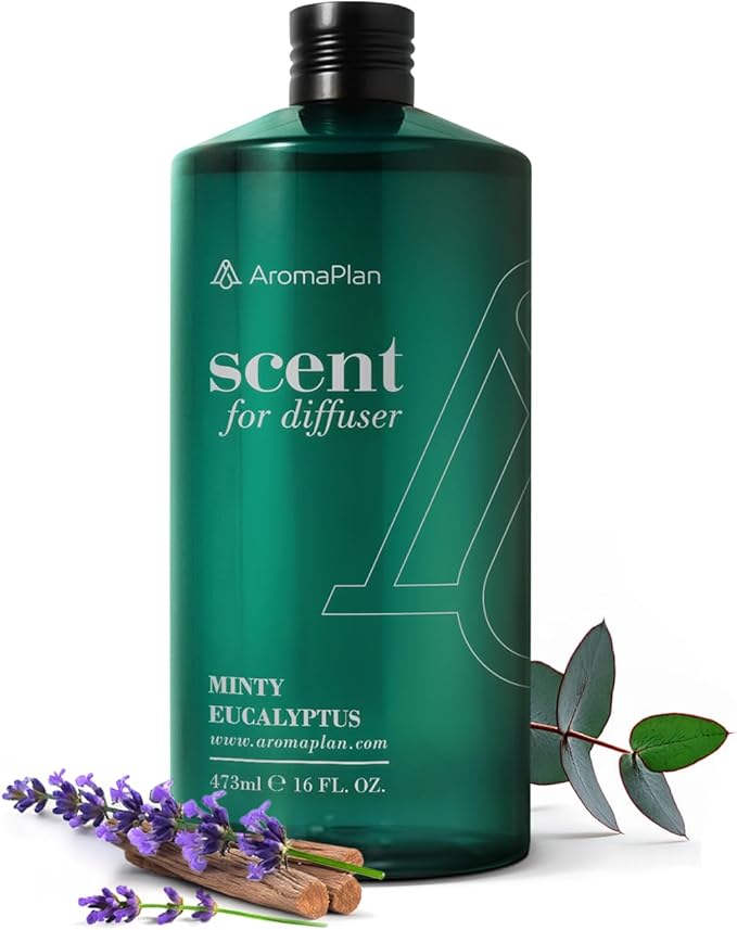 AromaPlan Hotel Scents Minty Eucalyptus 16 Fl Oz (473ml), Home Luxury Aroma & Hotel Diffuser Oil- Hotel Diffuser Oil for Aromatherapy- USA Made, Bigger Bottle, Bolder Aroma & Longer Lasting