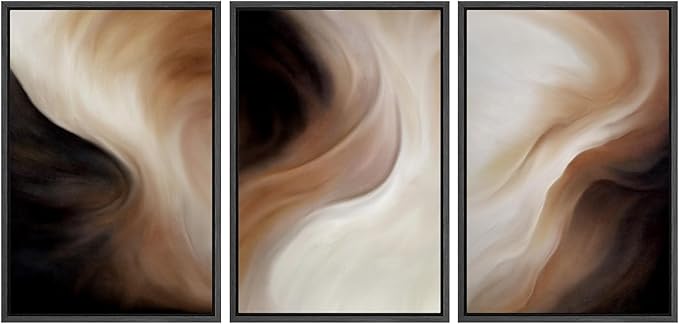 MUDECOR Framed Canvas Print Wall Art Abstract Neutral Brown and Beige Fluid Illustrations Realism Decorative for Living Room, Bedroom, Office - 24"x36"x3 Black