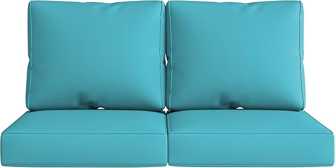 UIXE 24.5" Deep Seat Outdoor Cushion Set with Back Pads, Patio Furniture Cushions, Sectional Sofa Bistro Chair Cushion - Teal Blue, Set of 2