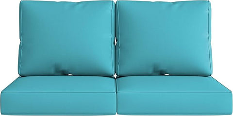 UIXE 24.5" Deep Seat Outdoor Cushion Set with Back Pads, Patio Furniture Cushions, Sectional Sofa Bistro Chair Cushion - Teal Blue, Set of 2