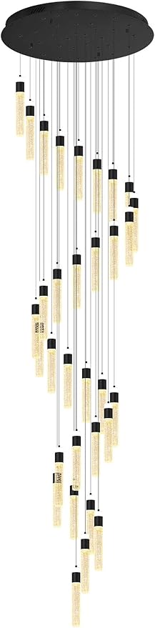 Large Crystal Chandeliers for High Ceiling H150inch Large Spiral Crystal Column Chandelier Lighting Fixture for Foyer Stair 32-Light Black