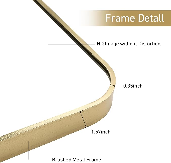 16x20 Inch Bathroom Mirror for Wall,Gold Framed Rectangle Mirror with Rounded Corner,Aluminum Alloy Framed Brushed Wall Mirror for Bedroom or Living Room,Vertical or Horizontal