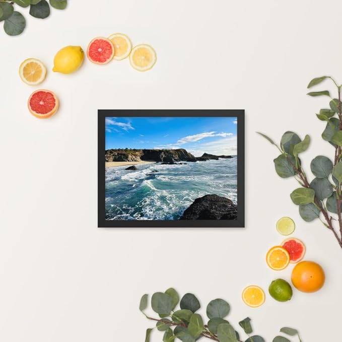 Bodega Bay Coastal Wall Art – Framed Ocean Photography Print – California Nature Landscape Poster – Seascape Decor for Living Room or Bedroom (11x14 inches) - Wooden Framed (Black)