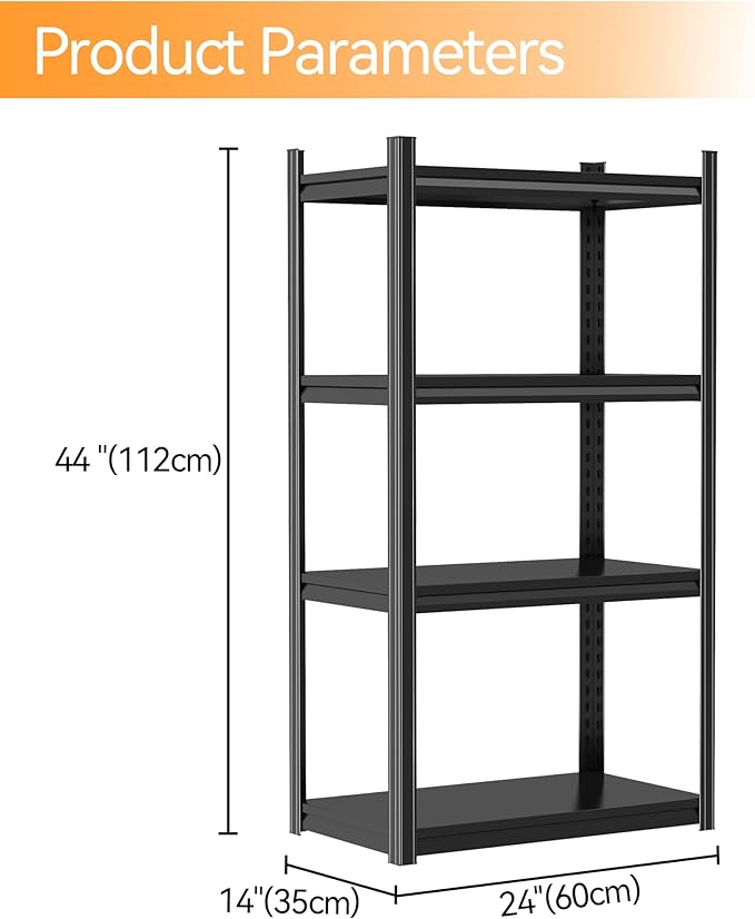 Tall Bookshelf with Open Shelves, Metal Office Book Shelf, Adjustable Organizer Bookcase, Standing Storage Organizer Shelf for Living Room (24" W*14" D*44" H)