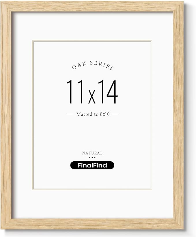 11x14 Picture Frame with Mat for 8x10, Natural Solid Oak Wood 11x14 Frame with Tempered Glass for Wall Mounting(Single,Oak)