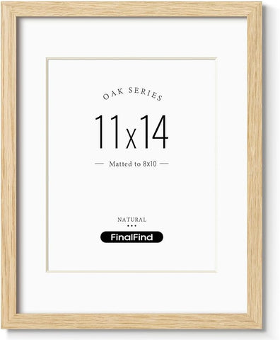 11x14 Picture Frame with Mat for 8x10, Natural Solid Oak Wood 11x14 Frame with Tempered Glass for Wall Mounting(Single,Oak)