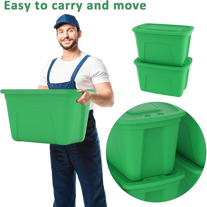 Storage Totes with Lids - Made in USA 18-Gallon (72-Quart) 4-Pack storage bins with lids plastic storage containers large storage boxes for Organizer Green/Green