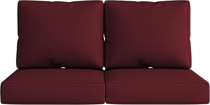UIXE 24.5" Deep Seat Outdoor Cushion Set with Back Pads, Patio Furniture Cushions, Sectional Sofa Bistro Chair Cushion - Red, Set of 2