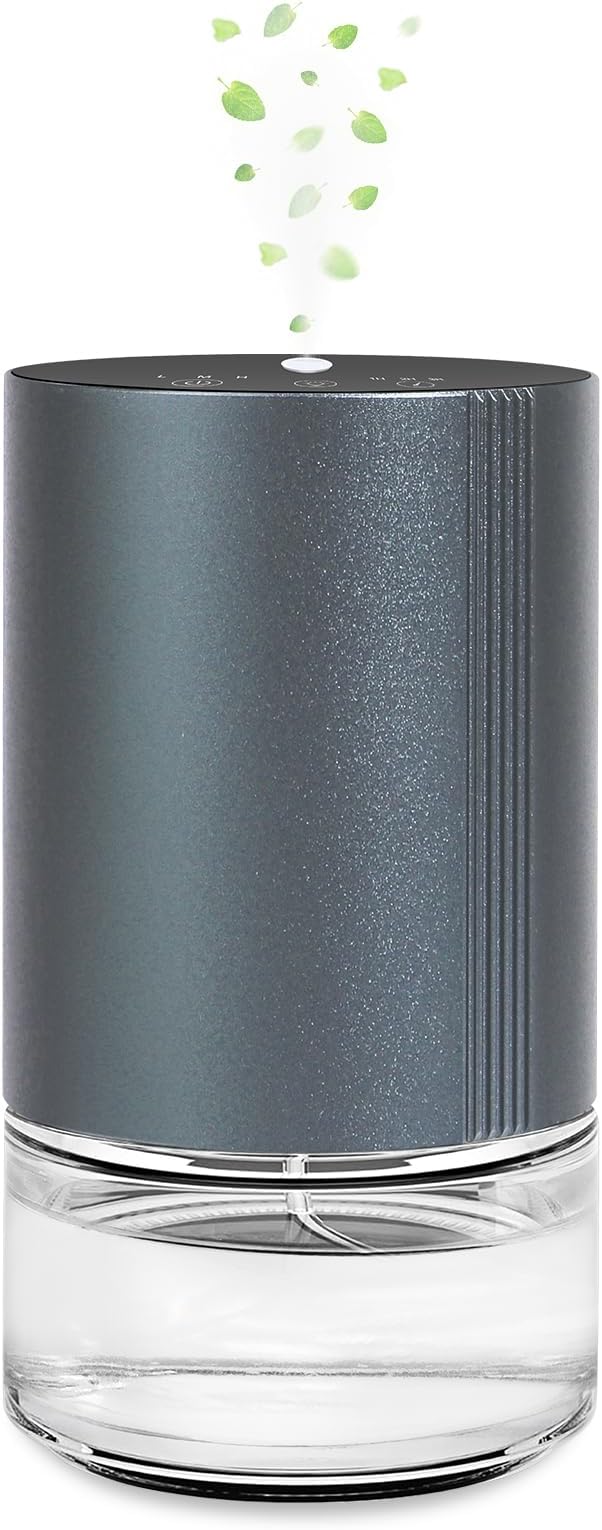 Essential Oil Diffuser, Waterless Scent Diffusers for Home, 100ml Capacity Atomizing Humidifier, Rechargeable Air Freshener Machine with 7-Color Ambient Light for Car Office (Grey)