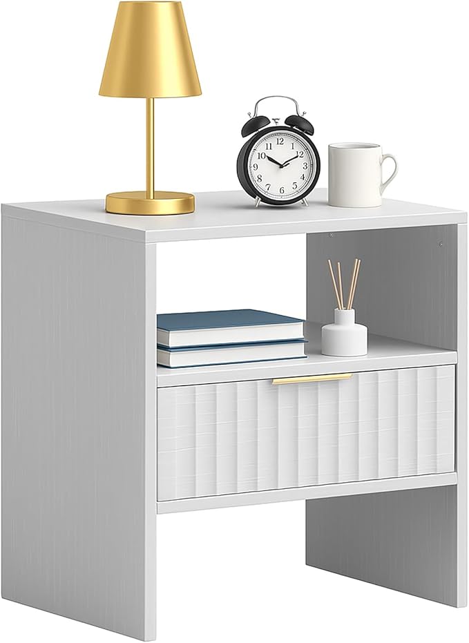 Nightstand with Drawers, Bedside Table with Storage Shelf, Modern Night Stand with Drawer for Bedroom, End Table for Home Living Room Office White