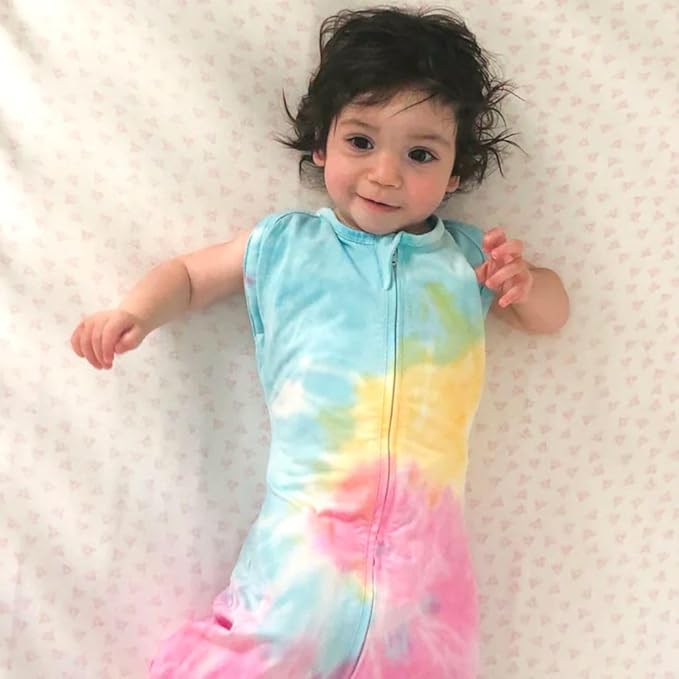 Happiest Baby Sleepea 5-Second Swaddle - 100% Organic Cotton Baby Swaddle Blanket - Doctor Designed Promotes Healthy Hip Development (Tie Dye Rainbow, Small)