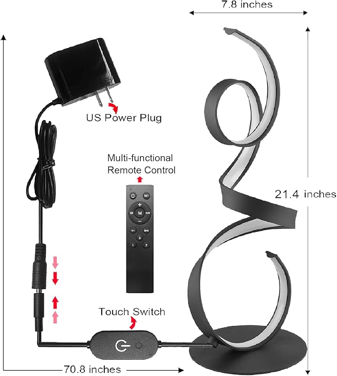 20W 3 Colors Remote Control Dimmable LED Art Table Lamp 21.4 Inch with Touch Switch for Living Room,Bedroom (Black)