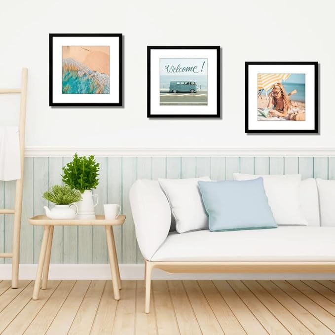 THREELOVE 14x14 Frame Black, Display Picture 10x10 with mat or 14x14 Without mat, Photo Poster Picture Frame Wall Mounting Home Decor, 3 PCS