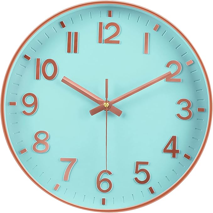 Modern Wall Clock, 10 Inch Digital Wall Clocks Battery Operated, Round Non Ticking Silent Analog Clock for Bedroom Living Room Kitchen Office Gym Classroom Decor, Blue Battery Clock