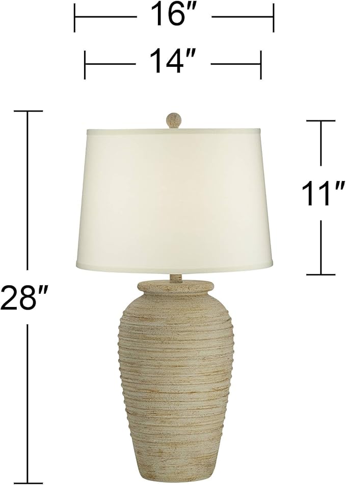 John Timberland Austin Country Cottage Southwest Style Jug-Shaped Table Lamp 28" Tall Sand Tone Desert Ridged Cream Linen Drum Shade for Living Room Bedroom House Bedside Nightstand Home Office