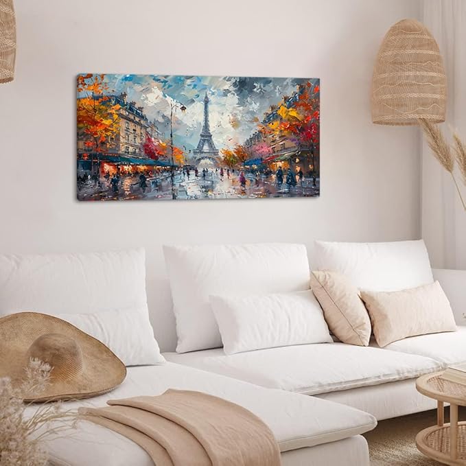 Eiffel Tower in Paris French Landscape Street View Wall Art Decor Artwork for Bedroom (20x40 Inches)