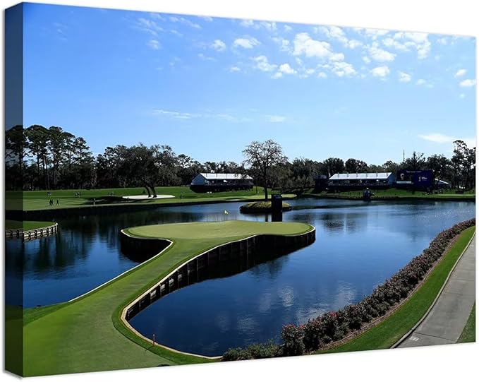 TPC Sawgrass Golf Course Wall Art for Living Room Bedroom Office Wall Decor - USA Golf Course Picture Poster Framed Artwork Canvas Prints Golf Art Ready to Hang(18''H x 24''W)