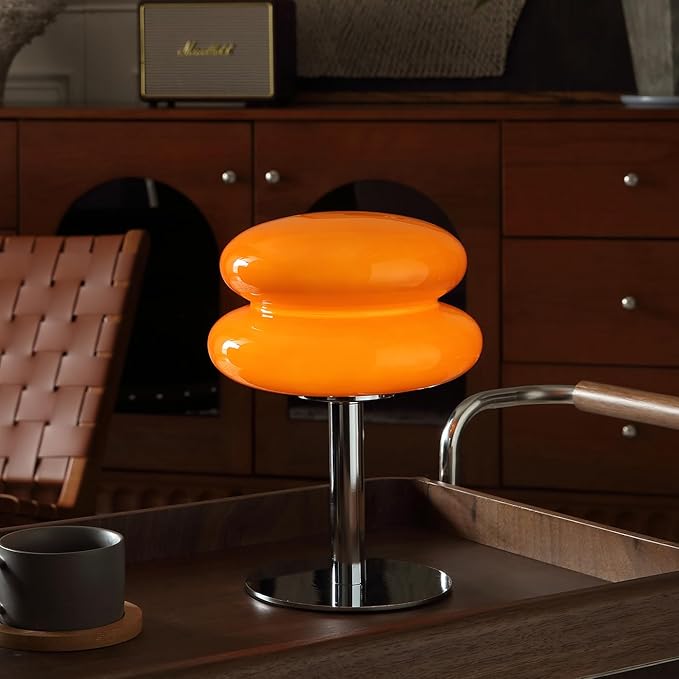 Mushroom Lamp for Bedroom,Mid Century Modern Lamp for Nightstand, Dimmable Retro Egg Tart Bedside Small Lamps,Unique Home Mushroom Decor Aesthetic Cute Table Lamps for Living Room (Orange)
