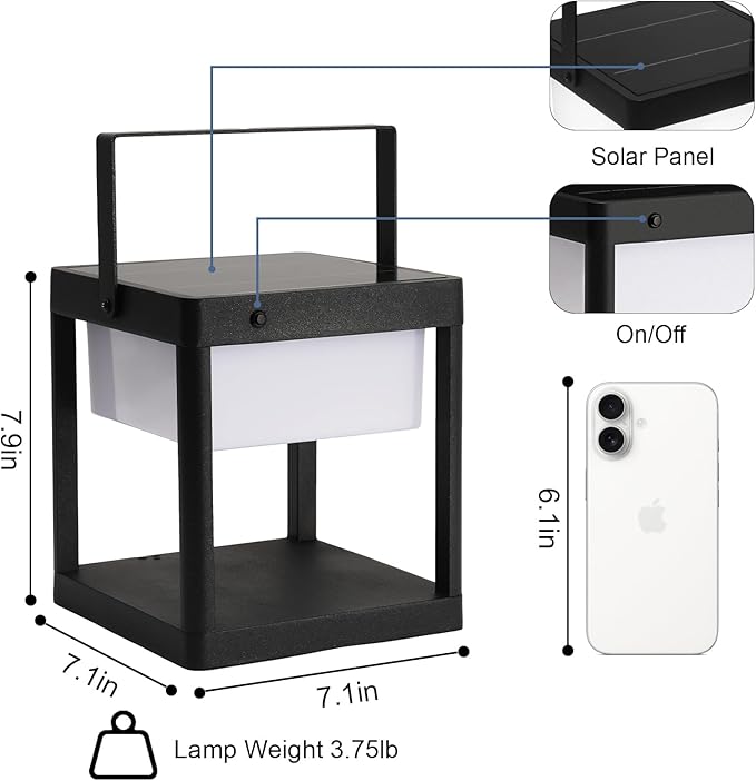 SkyGlow Solar Outdoor Table Lamp, Aluminum IP55 Waterproof LED Lantern Cordless Nightstand Lantern Lights Decorative for Outside Patio Walking Reading Camping