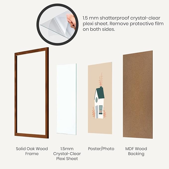 Opposite Wall - 12x12 in - Dark Solid Oak Wood Picture Frame - Lightweight, Versatile & Shatterproof - Wall Hanging Poster or Photo Frame - Wall Decor for Office, Gallery & Home