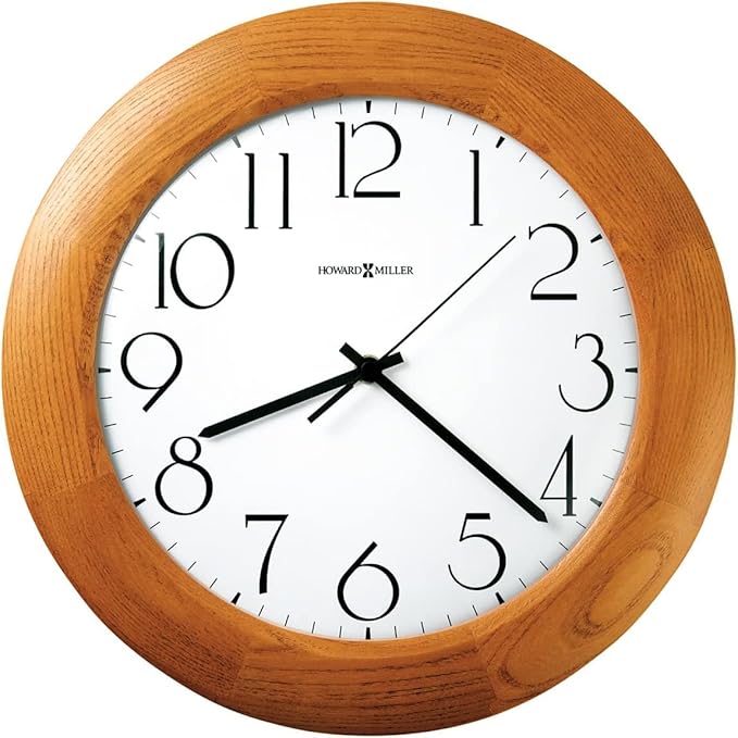Howard Miller Franklin Wall Clock II 549-682 – 12.75-Inch Champagne Oak Finish, Modern Convex Glass Crystal, Round Home Decor, White Dial, Quartz Movement Timepiece