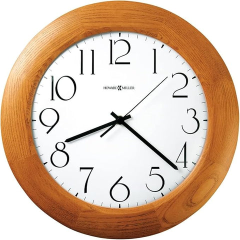 Howard Miller Franklin Wall Clock II 549-682 – 12.75-Inch Champagne Oak Finish, Modern Convex Glass Crystal, Round Home Decor, White Dial, Quartz Movement Timepiece