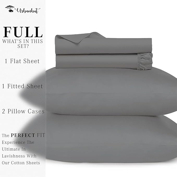 URBANHUT 700 Thread Count Egyptian Cotton Sheets Full Size, 4Pc Sheet Set Soft Luxury Bed Sheets for Full Size Bed, Sateen Weave Hotel Sheets, 16'' Elasticized Deep Pocket - Dark Grey