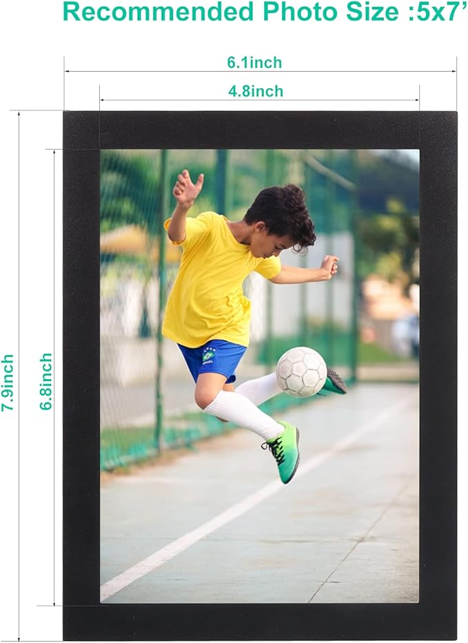 CRUGLA 5x7 Magnetic Picture Frames for Refrigerator 8 Packs, Modified Sheet With Self Adhesive Backing, Black Photo Frame Set for Glass Window Door Cubicle