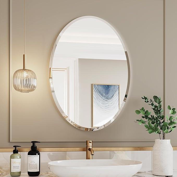 KOHROS Bathroom Mirrors for Over Sink - Oval Frameless Mirror - Beveled Polished Wall Mirror for Bathroom, Vanity, Bedroom (18" W x 24" H Oval)