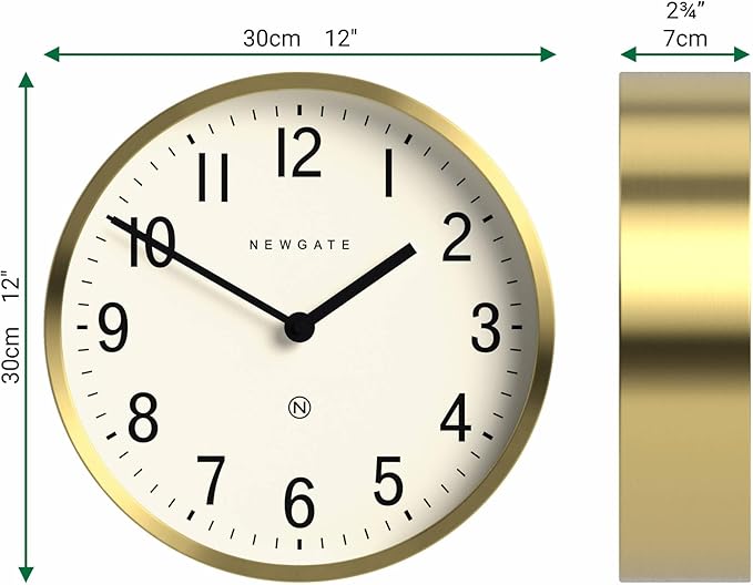NEWGATE® Master Edwards Wall Clock | Mid Century Style Clock | 12 inch | Deep Metal case with Brass/Gold Finish | Modern Retro Design for Kitchen, Living Room or Office