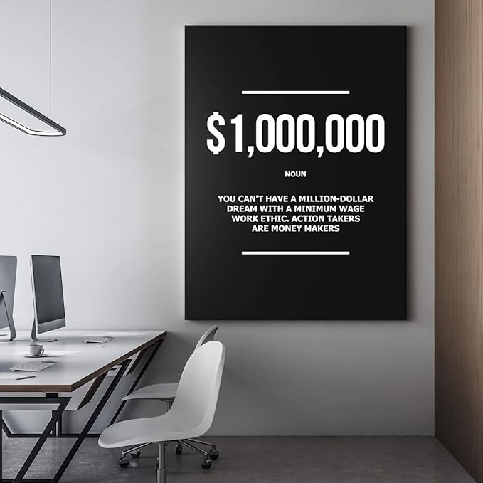 SuccessHunters 1 Million Dollar Definition Wall Art Motivational Office Decor Millionaire Canvas Print, Money Modern Art Print, $1,000,000 Financial Artwork, Money Never Sleeps Canvas (18" x 12" in)