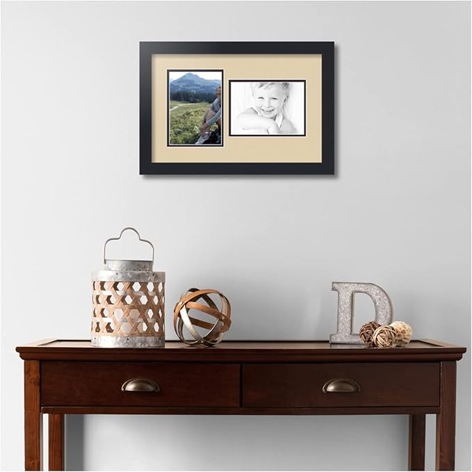 ArtToFrames Collage Photo Frame Double Mat with 2 - 5x7 Openings and Satin Black Frame