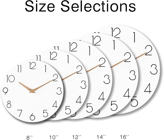 Wall Clock, 16 Inch Wooden Battery Operated Wall Clocks Silent Non-Ticking, Decorative White Clock for Living Room, Bedroom, Kitchen, Home, Office, School, Hotel