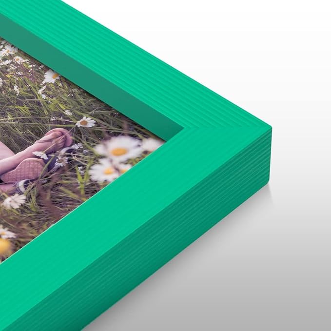 Renditions Gallery Set of 4, 11X14 Custom Photo Prints with Real Wood Picture Frames. Create Personalized Photos with Peel & Stick Photo Frames. Green Frame