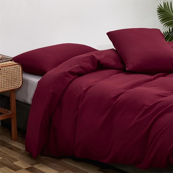 CLOTHKNOW Burgundy Full Size Comforer Sets Wine Red Bedding Comforer Sets Dark Red Comforter Full Soft All Season Bedding Sets with 2 x Pillowcases