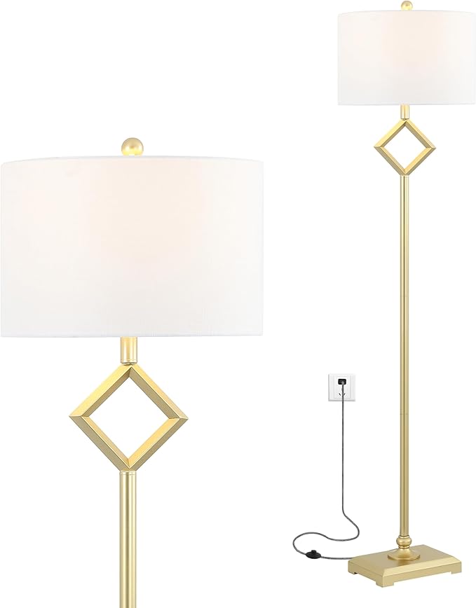 JONATHAN Y JYL3064A Juno 62.5" Metal LED Floor Lamp, Contemporary, Modern, Transitional, Office, Living Room, Family Room, Dining Room, Bedroom, Hallway, Foyer, Gold Leaf