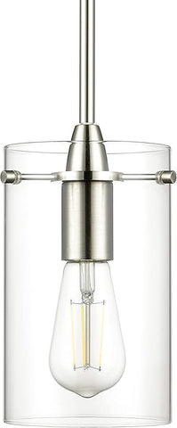 Brushed Nickel Pendant Lights Kitchen Island - Medium Clear Glass Pendant Light Fixture