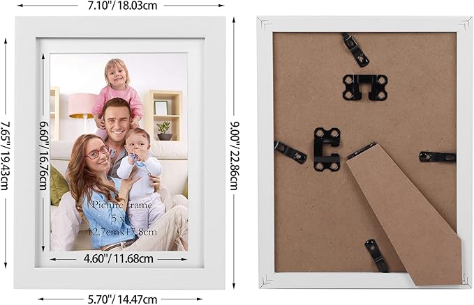 Giftgarden 5x7 Picture Frame Set of 4 White Wood Grain Frames for 5x7 Photos with Mat or 6x8 Without Mat, Wall or Tabletop Display