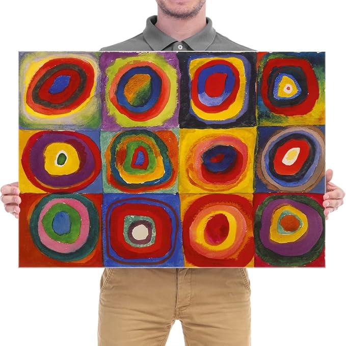 Wieco Art Squares with Concentric Circles Large Canvas Wall Art Print of Wassily Kandinsky's Famous Paintings Abstract Wall Art for Wall Decor Living Room Bedroom Home Decorations