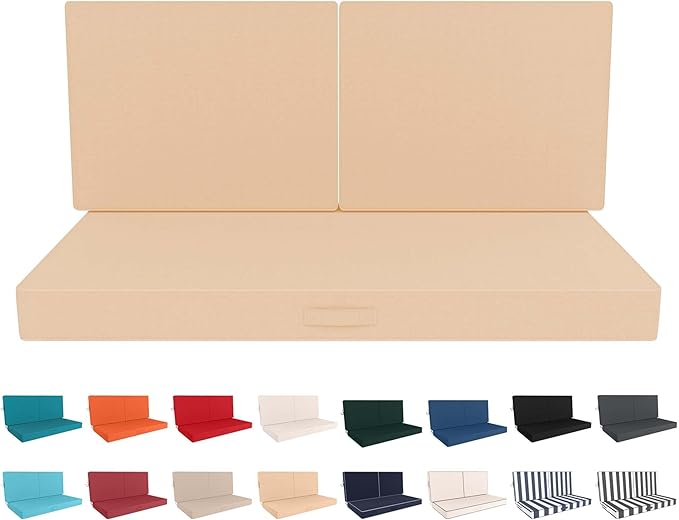 Outdoor Loveseat Cushion Set 46 x 26 Inch, Waterproof & Fade-Resistant Deep Seat Patio Cushions with Removable Cover, Ties & Hidden Zipper, Patio Love Seat Sofa Cushions for Sofa Bench Couch,Beige