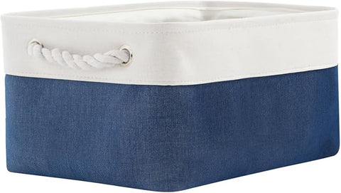 TheWarmHome Storage Bins for Shelves - 1 Pack 13.8x9.7x6.7 inch Collapsible Storage Basket for Organizing, Dog Toy Bin for Closet Organizer laundry Cloth Nursery (White & Jean Blue)